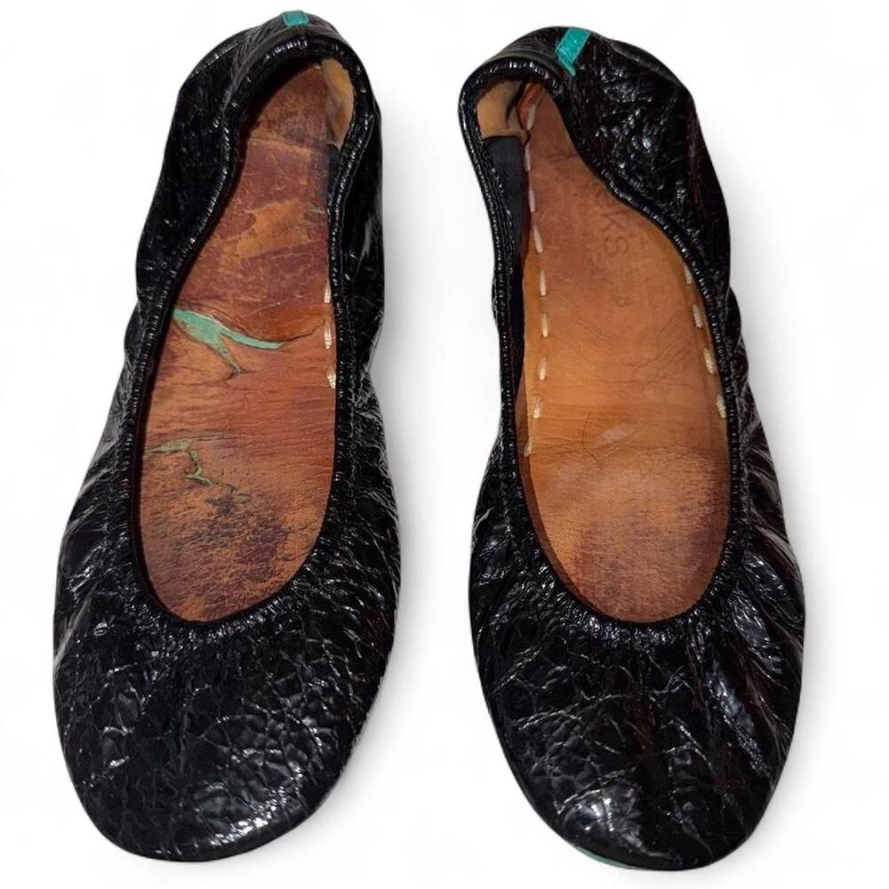 Tieks by Gavrieli Black Obsidian Croc Patent Ballet Flats Size 8